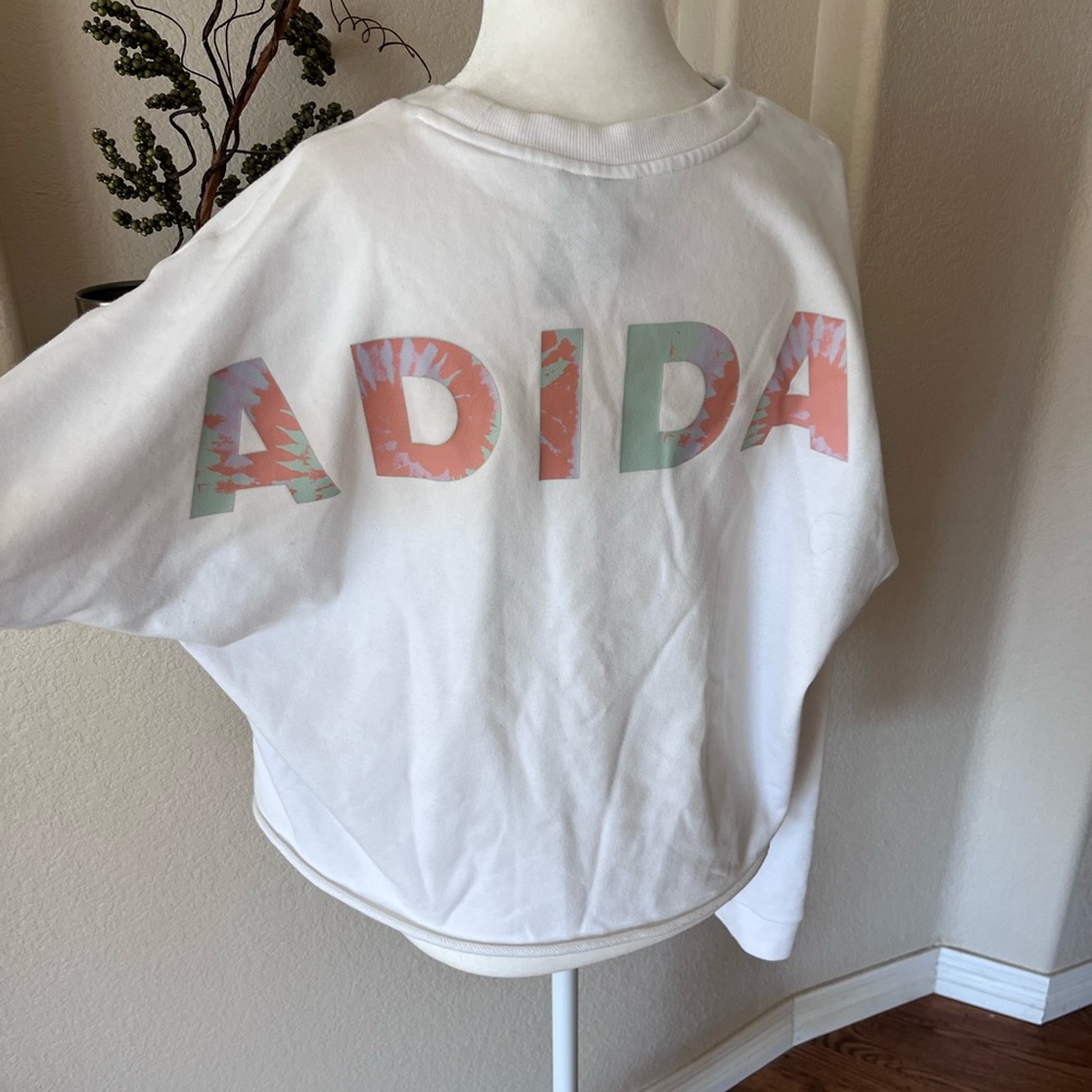 Adidas French Terry Dolman Sleeve Raw Hem Pullover Tropical Print Spell Out  XL